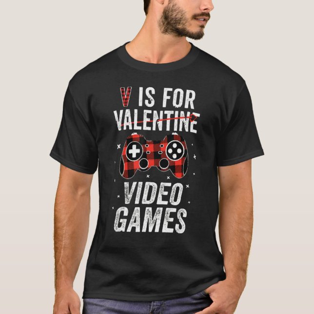 Camiseta Funny Gamer Valentines Day Boys Shirts V-is for Vi (Frente)
