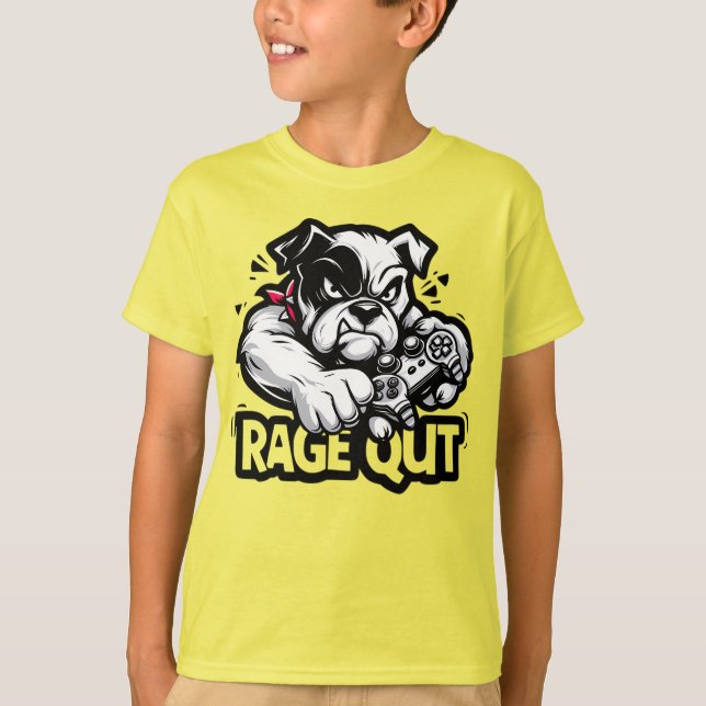 Camiseta Funny Gaming Dog Breaking Controller - Rage Quit (Frente)
