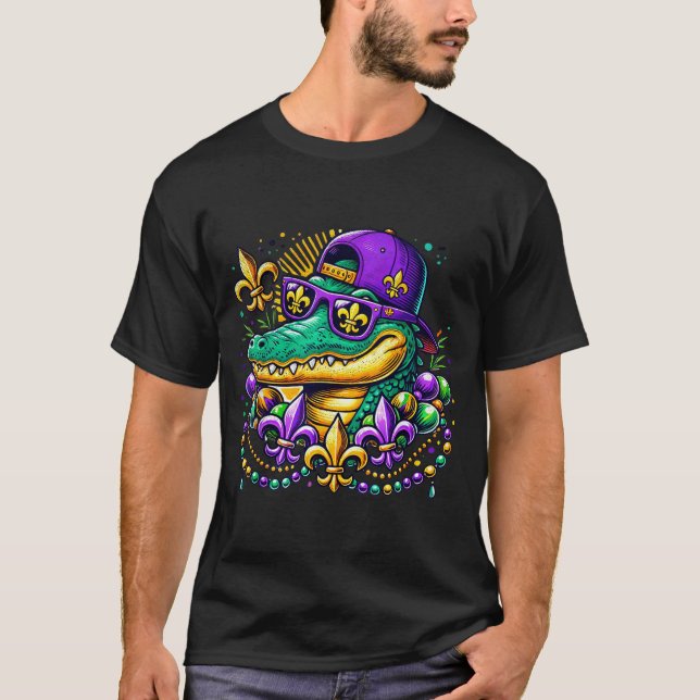 Camiseta Funny Gator Mardi Gras  (Frente)