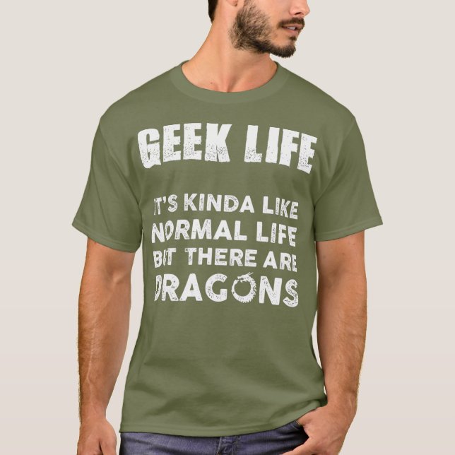 Camiseta Funny Geek Life Dungeon Dragons Dice Gaming (Frente)