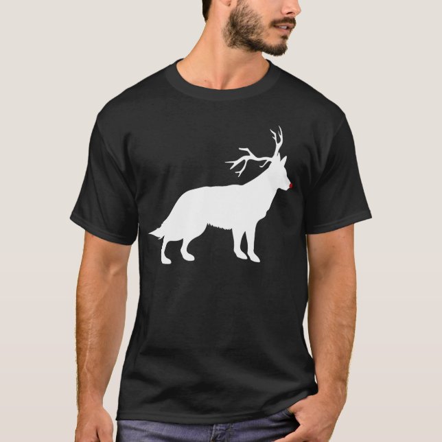 Camiseta Funny German Shepherd Dog Christmas Reindeer Antle (Frente)