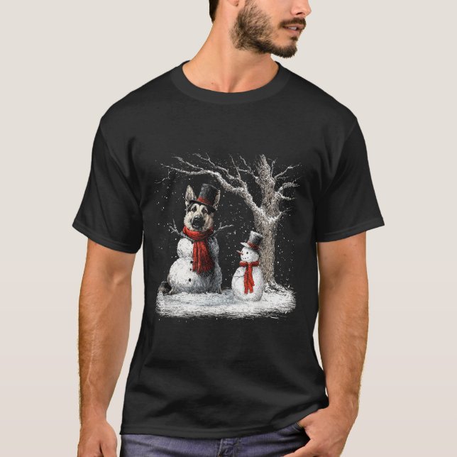 Camiseta Funny German Shepherd Dog In The Snow Tree Christm (Frente)