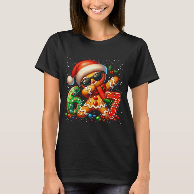 Camiseta Funny Gingerbread Dabbing Six Seven 67 Meme Christ (Frente)