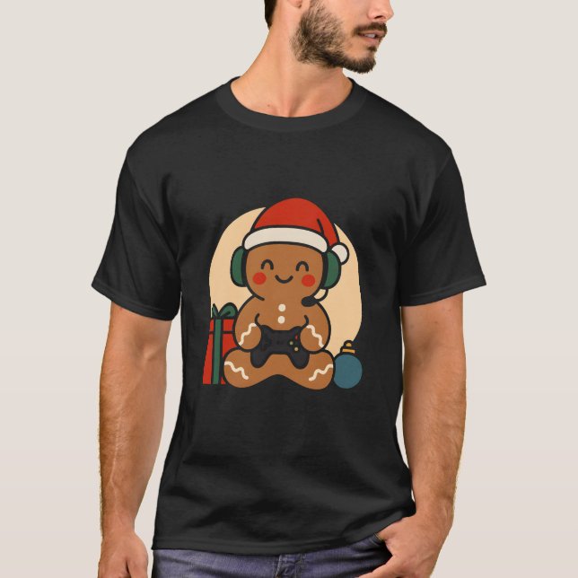 Camiseta Funny Gingerbread Gamer Xmas Retro Controller (Frente)