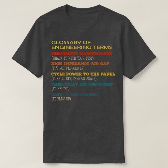Camiseta Funny Glossary of Engineering Terms Classic Costum (Frente do Design)