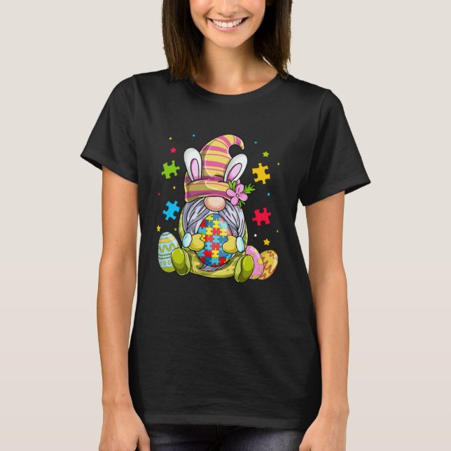 Camiseta Funny Gnome Autism Awareness Happy Easter Day Bunn (Frente)