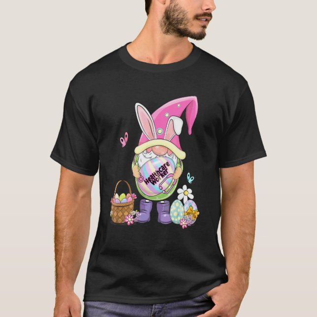 Camiseta Funny Gnome segurando Ovos de Páscoa Trabalhador d (Frente)