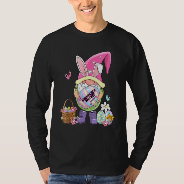 Camiseta Funny Gnome segurando Ovos de Páscoa Trabalhador d (Frente)
