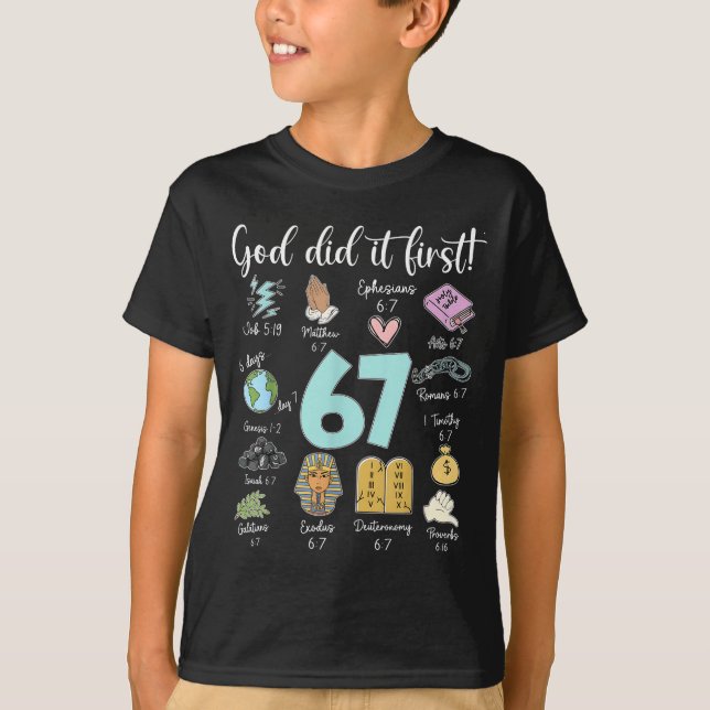 Camiseta Funny God Did It First 67 Meme Jesus Christian Bib (Frente)