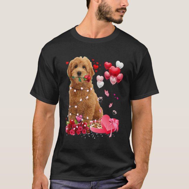Camiseta Funny Goldendoodle Rose Heart Happy Valentine Day  (Frente)