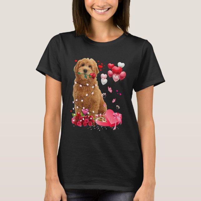 Camiseta Funny Goldendoodle Rose Heart Happy Valentine Day  (Frente)