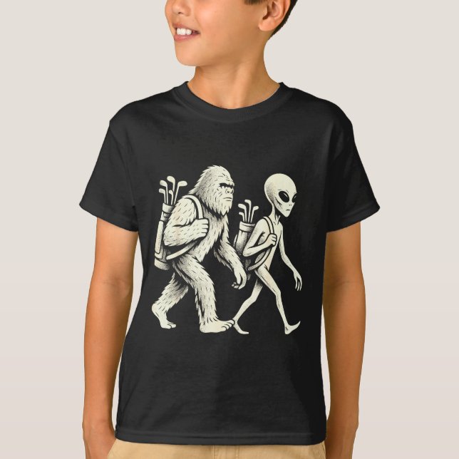 Camiseta Funny Golf Bigfoot Sasquatch Alien Ufo Golfer  (Frente)