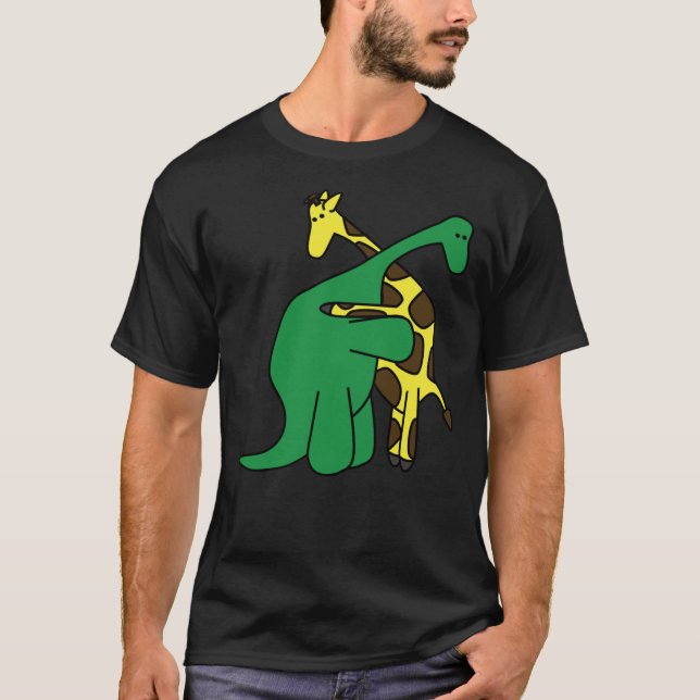 Camiseta Funny Good Boys Dinosaur Hugging a Giraffe Movie F (Frente)