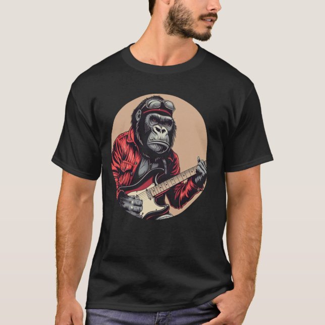 Camiseta Funny Gorilla com roupa de violão elétrica (Frente)
