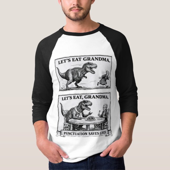 Camiseta Funny Grammar T-Shirt – “Let’s Eat, Grandma” (Frente)
