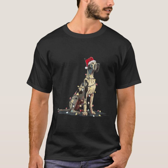 Camiseta Funny Great Dane Christmas Graphics Dog Lights Lov (Frente)