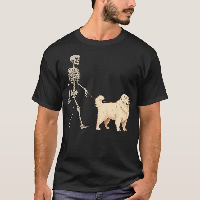 Camiseta Funny Great Pyrenees Skeleton Dog Walking Hallowee (Frente)