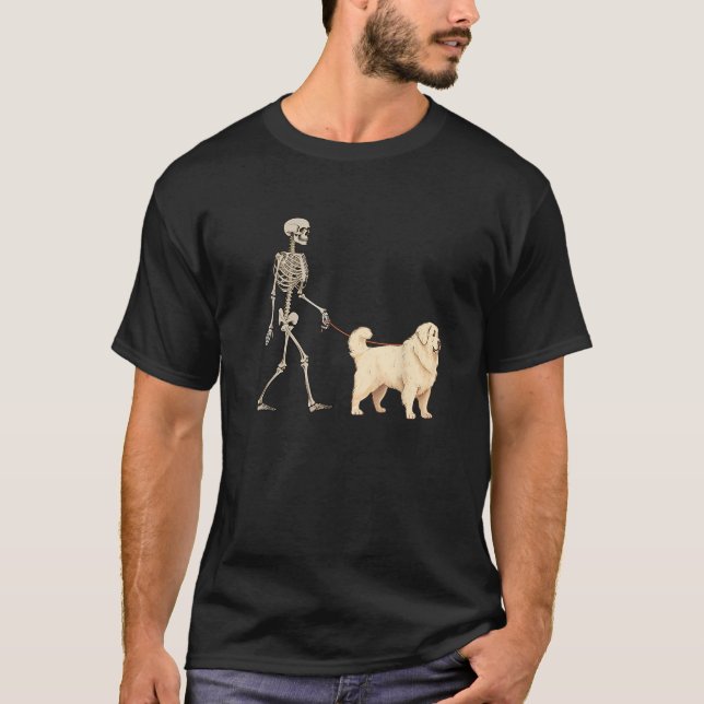 Camiseta Funny Great Pyrenees Skeleton Dog Walking Hallowee (Frente)