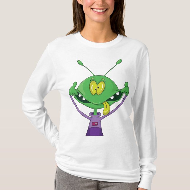 Camiseta Funny Green Alien Making Silly Face (Frente)