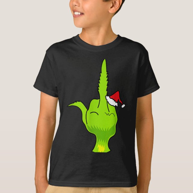 Camiseta Funny Green Hand Middle Finger Xmas Santa  (Frente)