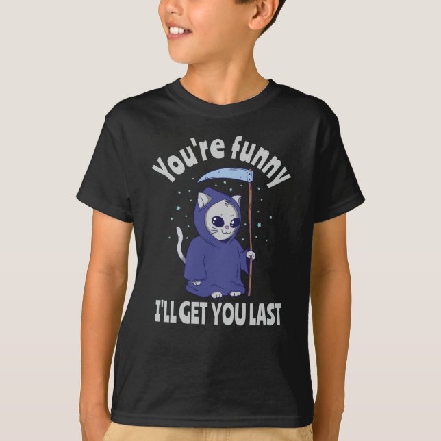 Camiseta Funny Grim Reaper Cat Halloween Costume (Frente)