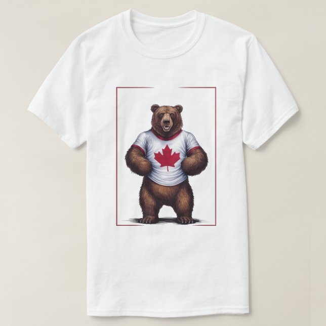 Camiseta Funny Grizzly Bear Mapeador Folha do Canadá (Frente do Design)