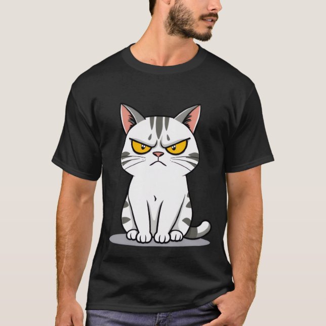 Camiseta Funny Grumpy White Tabby Cat Staring  ✨🐾😠 (Frente)