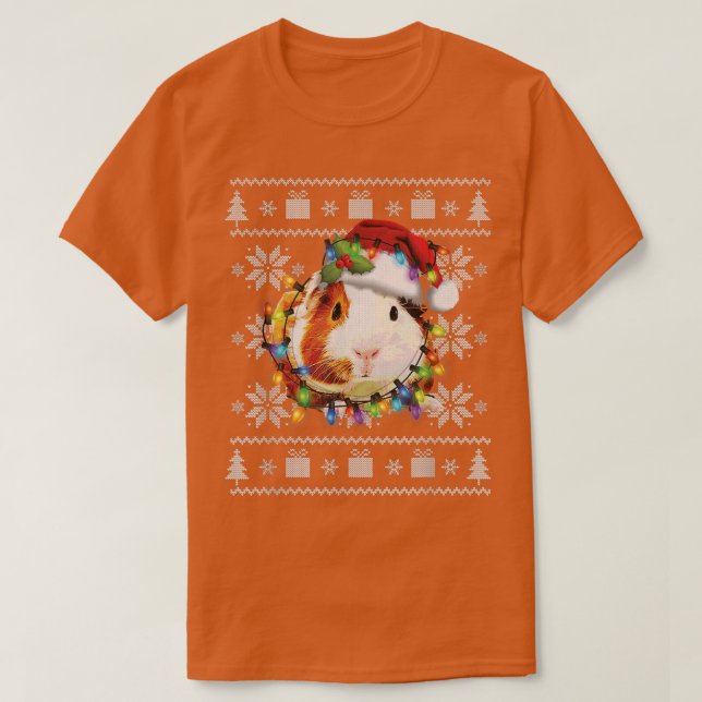 Camiseta Funny Guinea Pig Christmas Reindeer Christmas Ligh (Frente do Design)