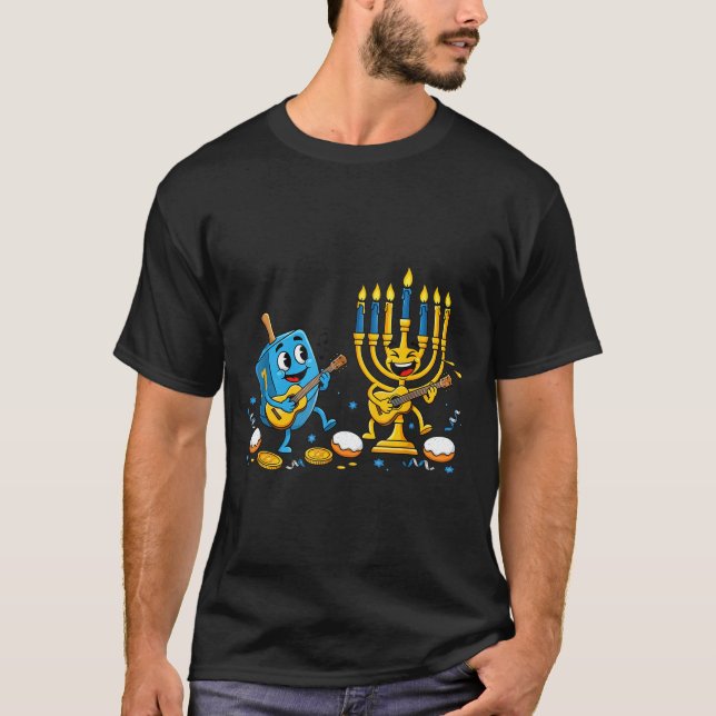 Camiseta Funny Guitar Dreidel Menorah Hanukkah Kids Womens  (Frente)