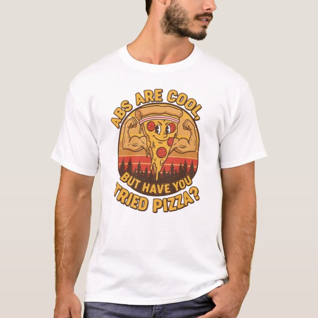 Camiseta Funny Gym Quote – Abs Are Cool But Try Pizza (Frente)