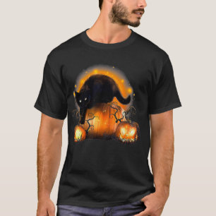Camiseta Funny Halloween Black Cat And Pumpkin JackOLantern