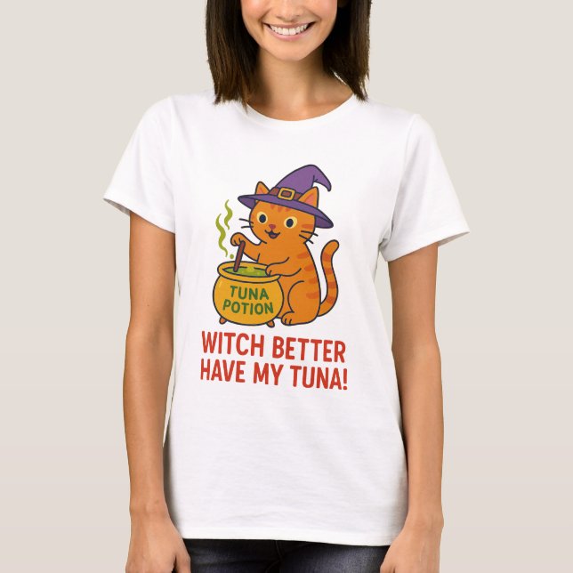 Camiseta Funny Halloween Cat Witch T-Shirt  (Frente)
