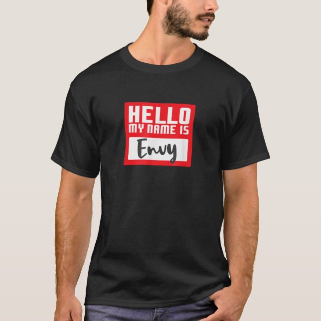 Camiseta Funny Halloween Costume Hello My Name is Envy Pun  (Frente)