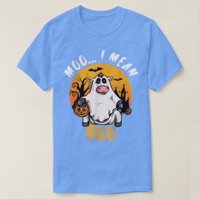 Camiseta Funny Halloween Cow Moo I Mean Boo Pumpkin Farmer  (Frente do Design)