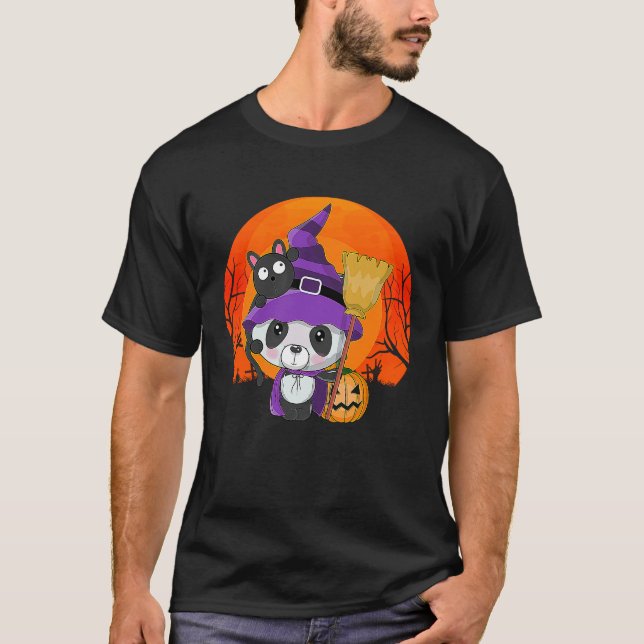 Camiseta Funny Halloween Cute Panda Kitty Cat Witch Costume (Frente)