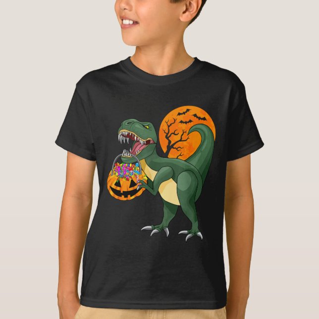 Camiseta Funny Halloween Dinosaur Pumpkin Y T Rex Boys Kids (Frente)