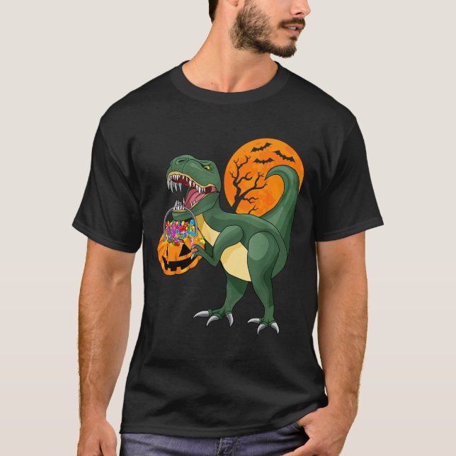Camiseta Funny Halloween Dinosaur Pumpkin Y T Rex Boys Kids (Frente)