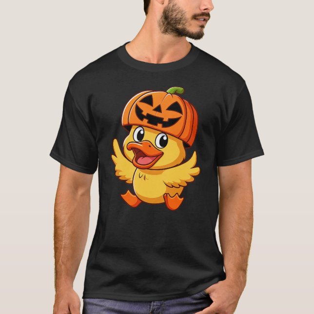 Camiseta Funny Halloween Duck Pumpkin Cartoon Hat (Frente)