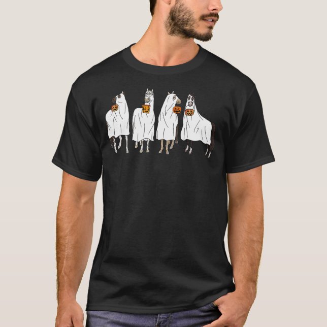 Camiseta Funny Halloween Horse Ghost Pumpkin Face Ghost Spo (Frente)