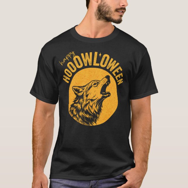 Camiseta Funny halloween Howl-o-ween beautiful wolf howling (Frente)