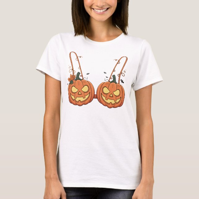 Camiseta Funny Halloween Pumpkin Bra  halloween costume (Frente)