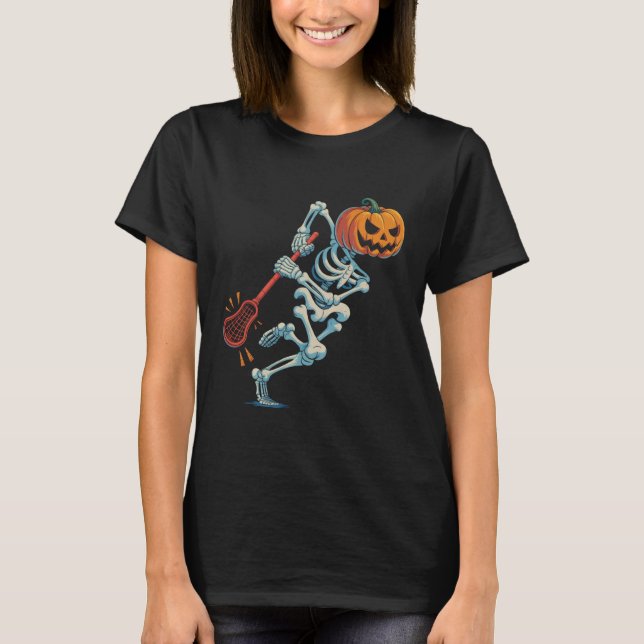 Camiseta Funny Halloween Skeleton Pumpkin Lacrosse Spooky H (Frente)