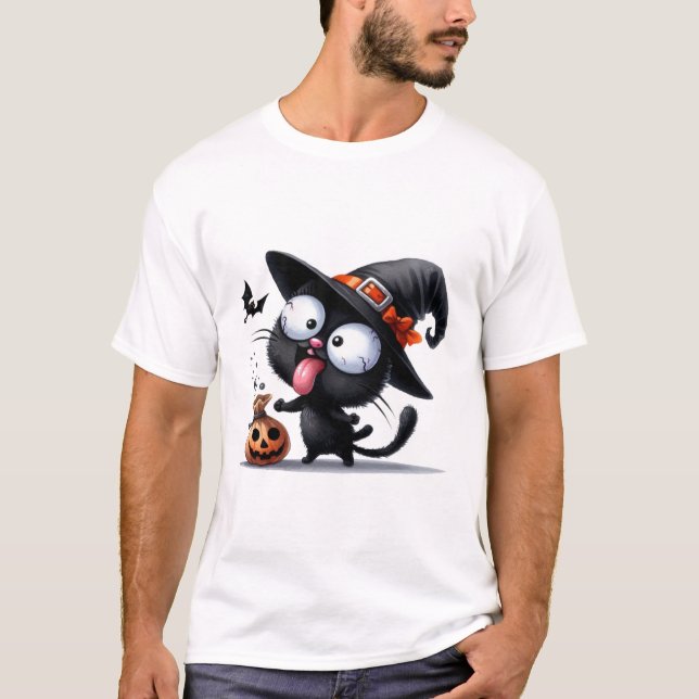 Camiseta Funny Halloween Witch Cat Spooky Treats ✨🐾🎃 (Frente)