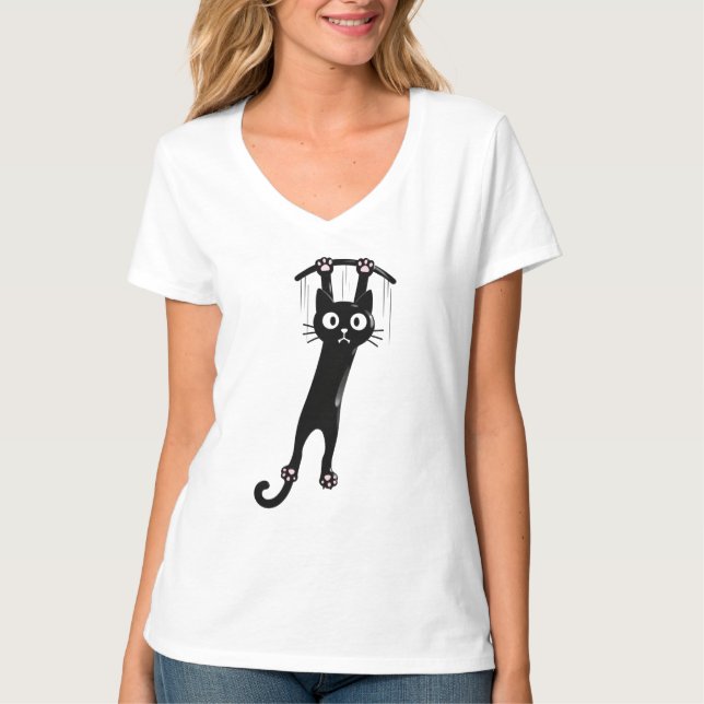 Camiseta Funny Hanging Black Cat T Shirt Cute Cartoon Cat L (Frente)