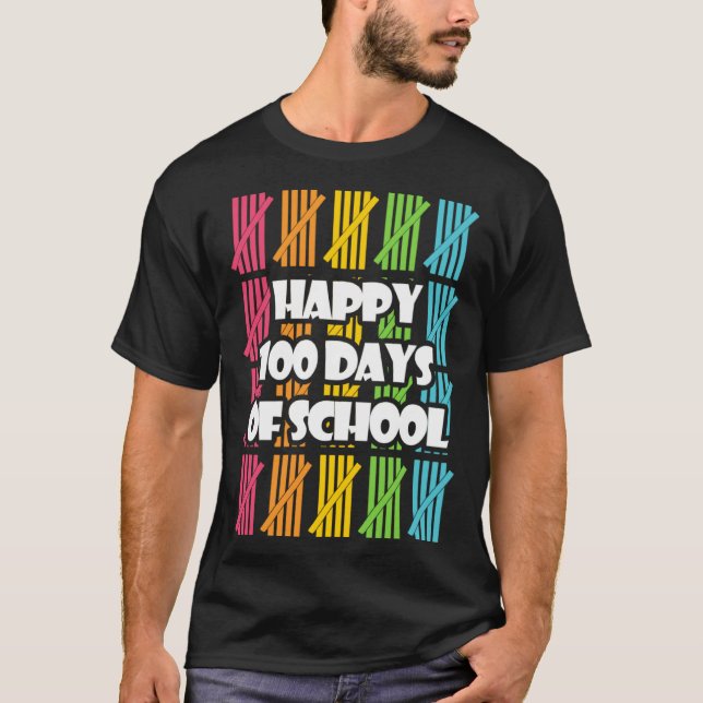 Camiseta Funny Happy 100 Days Of School Apparel, Hash Marks (Frente)