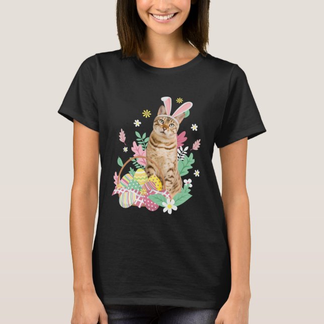 Camiseta Funny happy easter cute cat bunny eggs basket rabb (Frente)