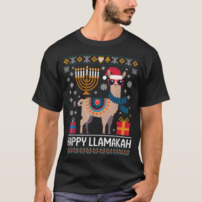 Camiseta Funny Happy Llamakah Llama With Menorah  (Frente)