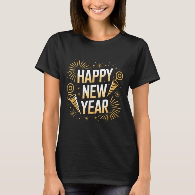 Camiseta Funny Happy New Year Couple Matching  (Frente)