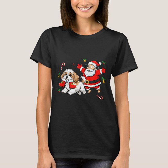 Camiseta Funny Havanese Santa Claus Boots Christmas Womens  (Frente)