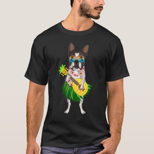 Camiseta Funny Hawaiian Boston Terrier Dog Pineapple Ukulel (Frente)